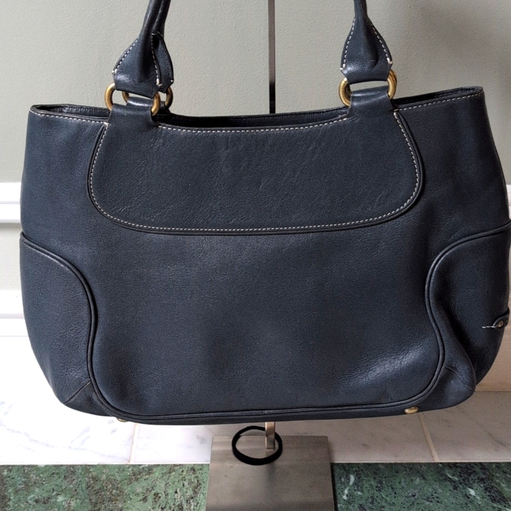 Cole.Haan Vintage Leather Tote. Slate Blue With Brass Hardware - Picture 2 of 12